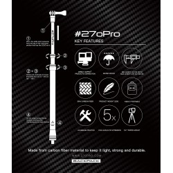 270Pro Backpack Black for GoPro / Insta360 / DJI / Any Action Camera - Long Carbon Fiber Light Weight Selfie Stick 106" #270Pro