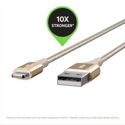 Belkin Duratek Unbreakable Kevlar (Nylon Braided) Lightning to USB A Cable (1.2 M) Gold for iPhone iPad iPod