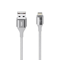 Belkin Duratek Unbreakable Kevlar (Nylon Braided) Lightning to USB A Cable (1.2 M) Silver for iPhone iPad iPod