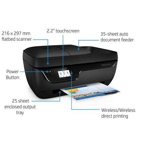 HP DeskJet Ink Advantage 3835 All in One Wireless Printer, Fax Print Scan Copy, Works with Alexa ...