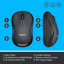 Logitech Wireless Mouse Works with Any PC/Mac/Laptop, 18 Month Battery Life, Silent Buttons - Charcoal Grey 
