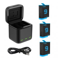 Telesin 3 Slots Led Storage Charger Box With Batteries For GoPro Hero9 Black